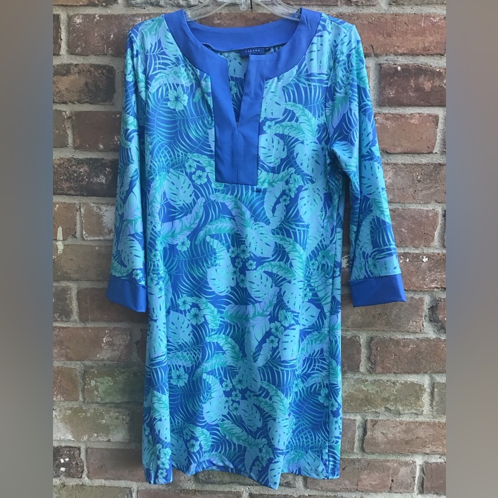 Cabana Life Blue Patterned Tunic Dress medium